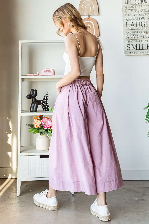 WASHED PLEATED DETAIL WIDE LEG CROPPED PANTS