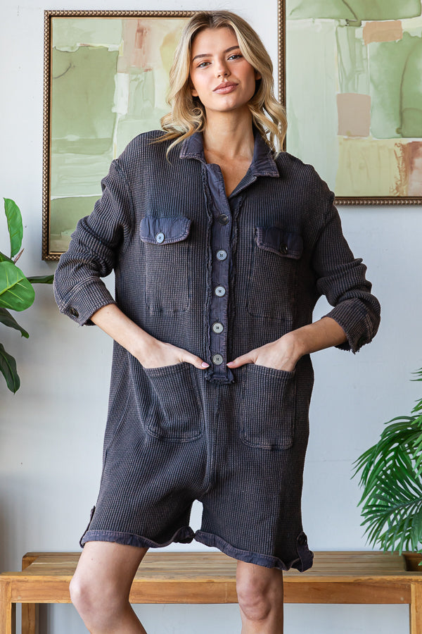 WASHED FRONT POCKETS OVERSIZED THERMAL ROMPER