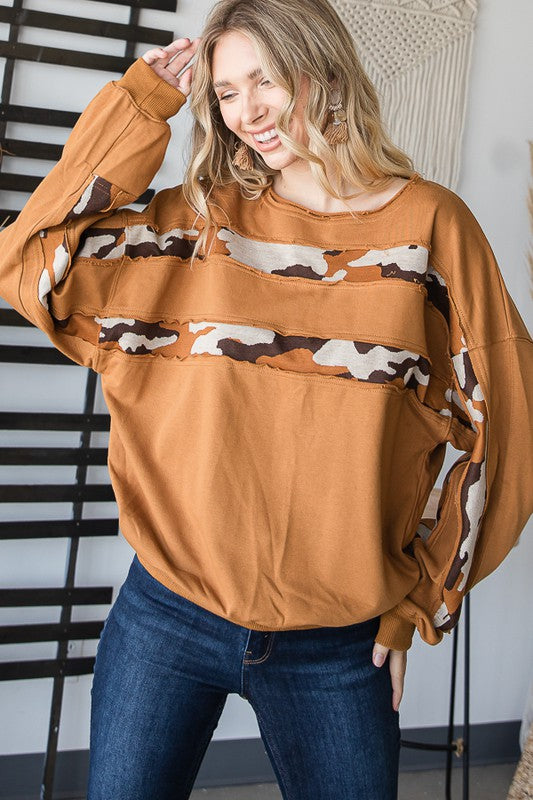 CAMOUFLAGE COLOR BLOCK LOOSE FIT TOP