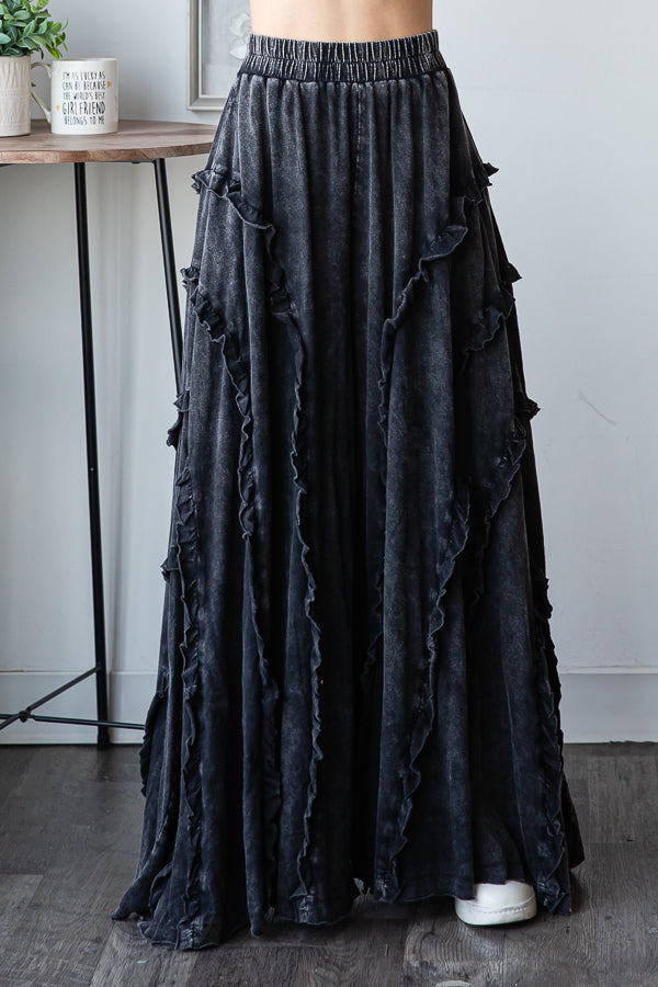 RUFFLE DETAIL WIDE LEG FLARE PANTS