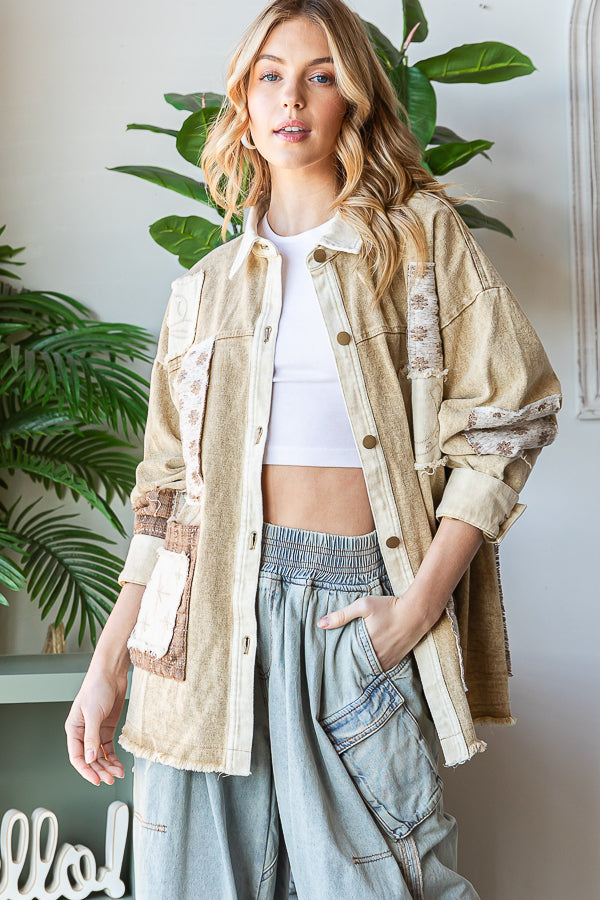 WASHED PATCHWORK BUTTON DOWN SHACKET