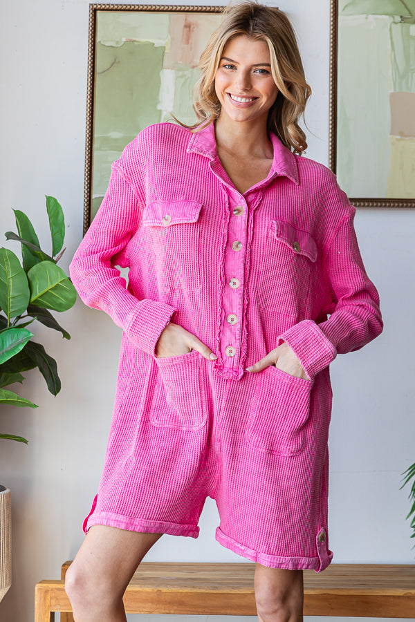 WASHED FRONT POCKETS OVERSIZED THERMAL ROMPER