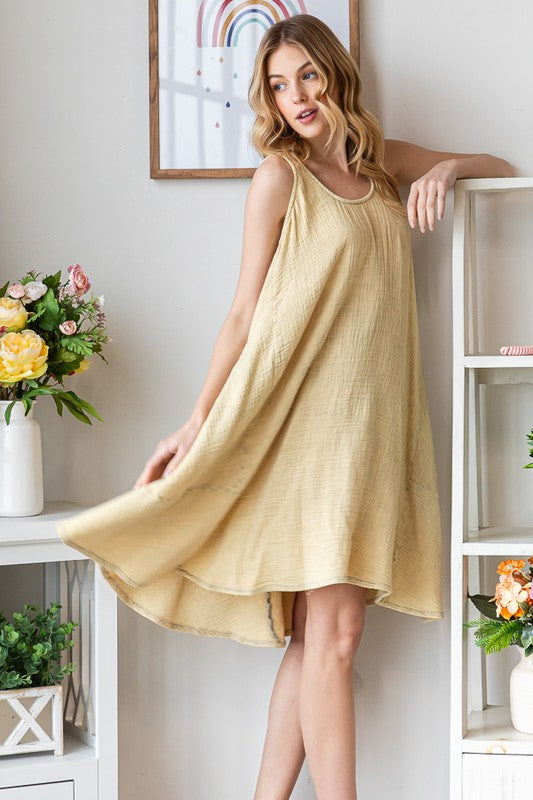MINERAL WASHED SIDE POCKET FLARE HEM TANK DRESS