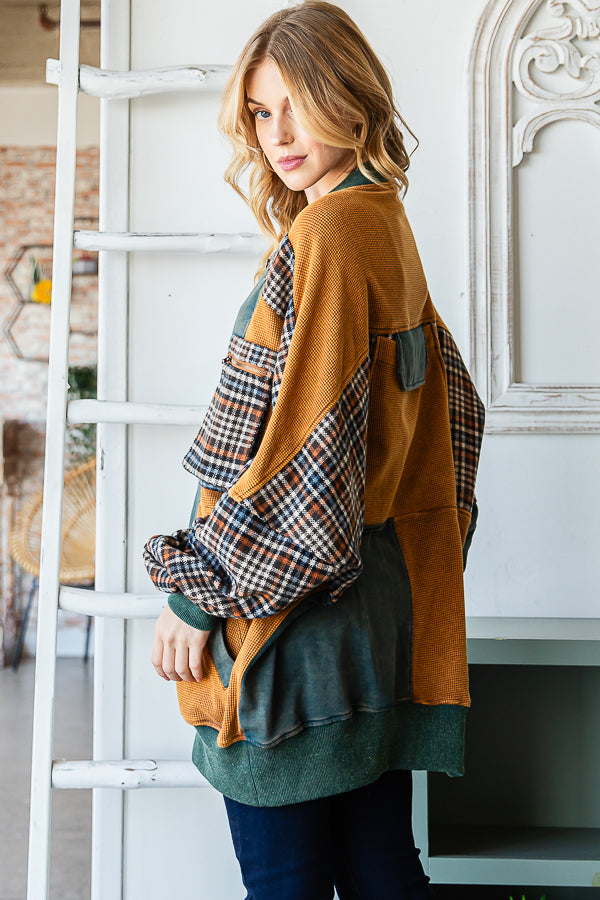 WASHED COLORBLOCK ZIP FRONT BOMBER TERRY JACKET