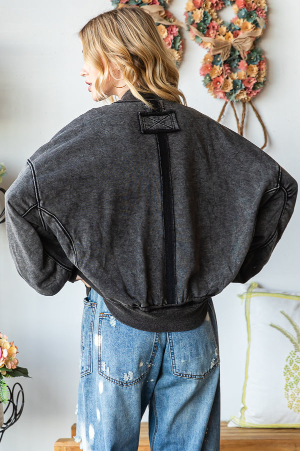 MINERAL WASHED ZIPPER FRONT BOMBER JACKET