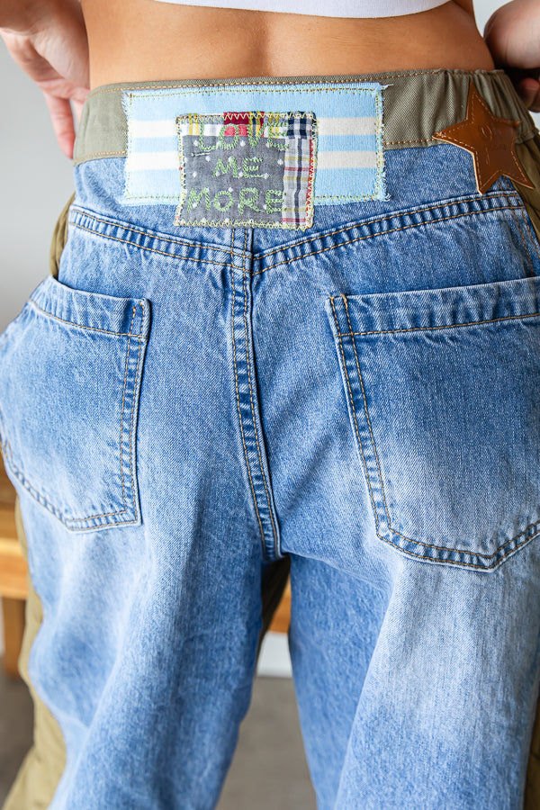 WASHED COLORBLOCK CONTRAST DENIM JEANS