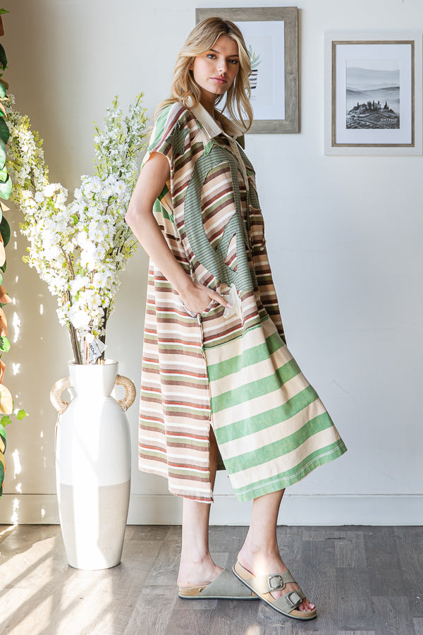 WASHED STAR AND PEACE PATCH STRIPE TEE DRESS