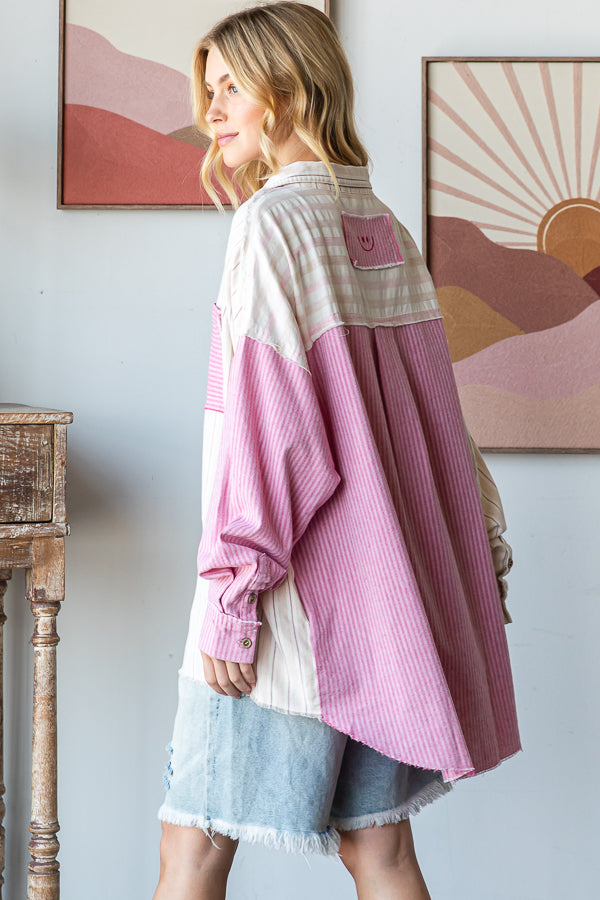 WASHED MULTI STRIPED LONG SLEEVE SHIRT