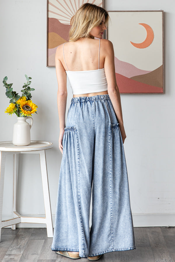 WASHED TENCEL WIDE LEG PANTS