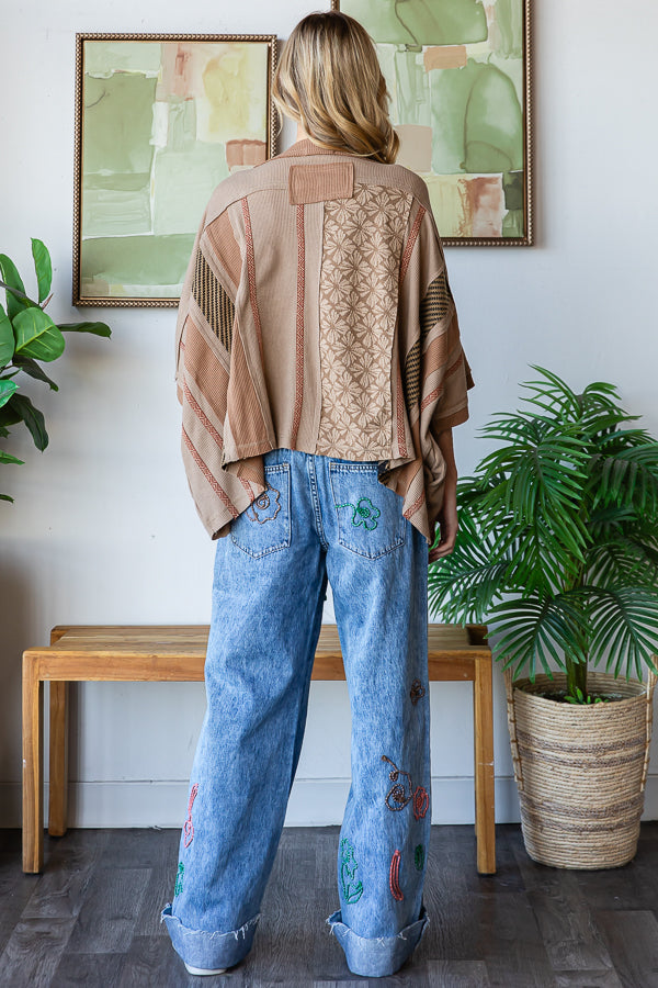 WASHED PRINTED DETAILED VERTICAL PRINTED KNIT TOP