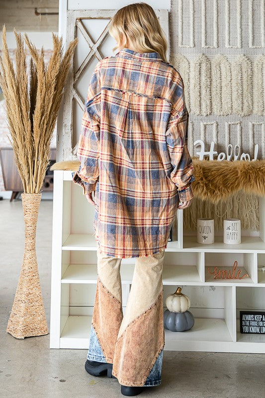 WASHED MULTI COLOR PLAID BUTTON FRONT SHIRT