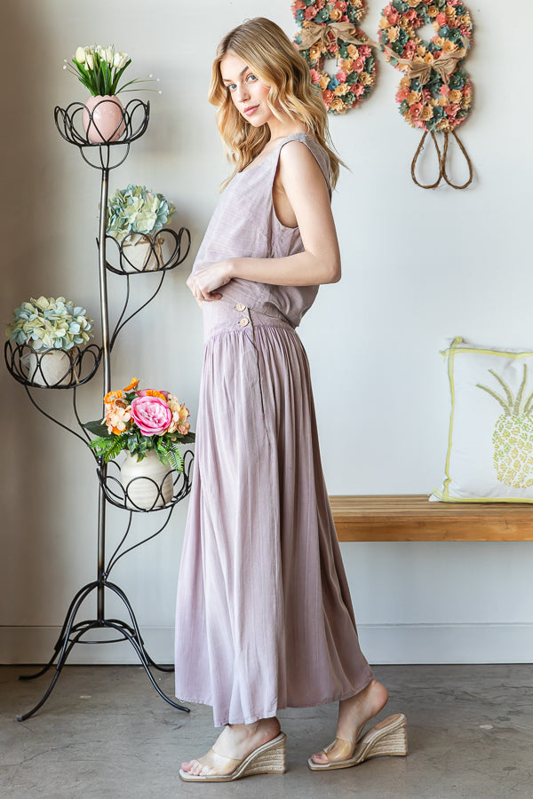 WASHED SQUARE NECK CROP TANK AND SKIRT SET