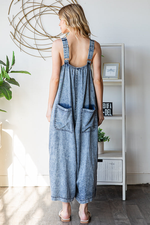 WASHED PLEATED DETAIL WIDE LEG ROMPER