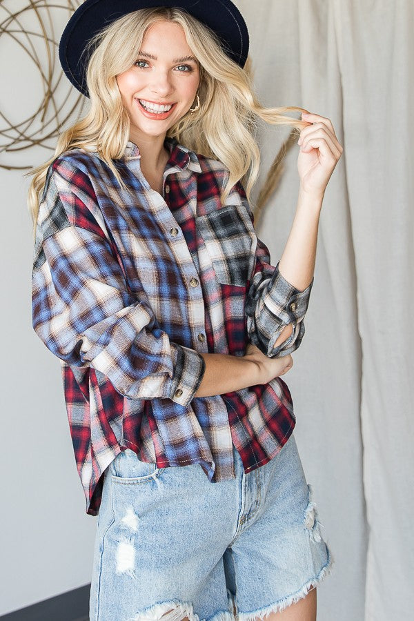 MIXED COLOR PLAID BUTTON DOWN SHIRT