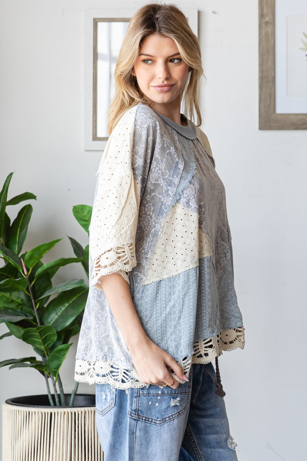 WASHED MIX MEDIA CASUAL TOP
