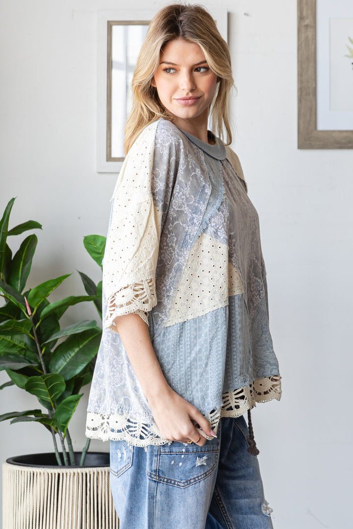 WASHED MIX MEDIA CASUAL TOP