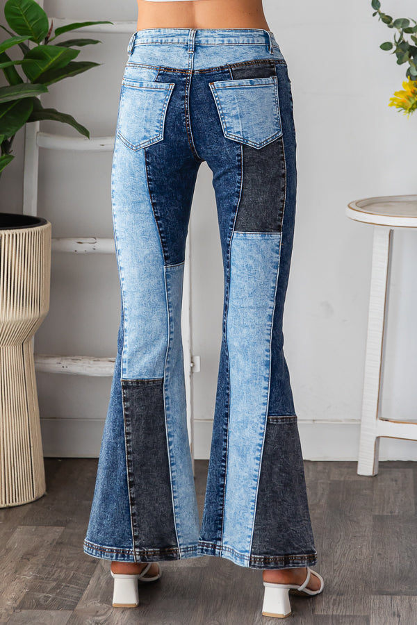 WASHED DENIM MULTI COLOR COLOR BLOCK JEANS