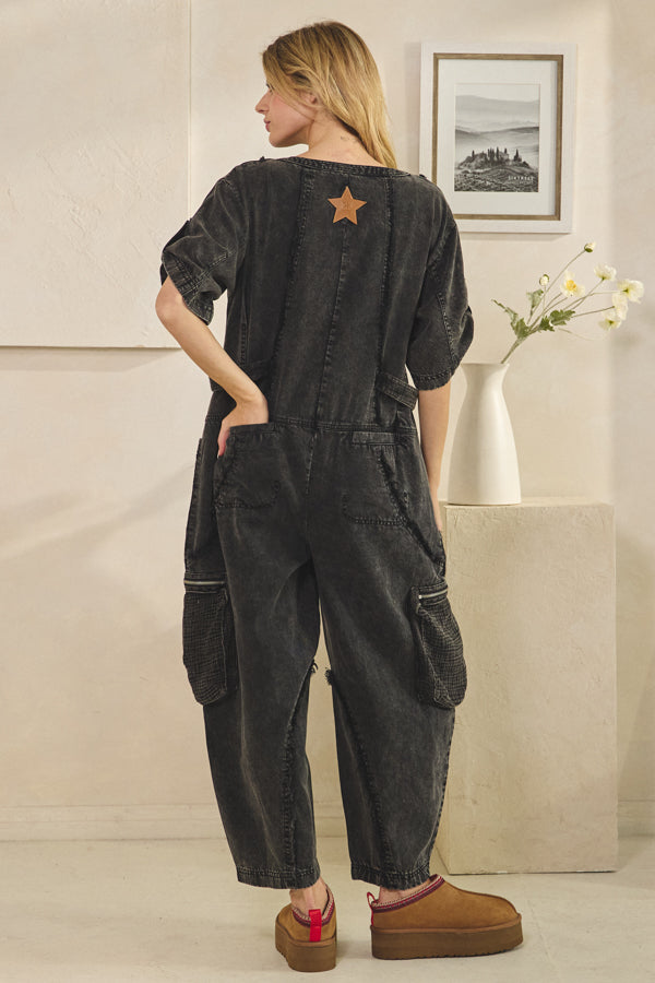 WASHED SHORTSLEEVED JUMPSUIT