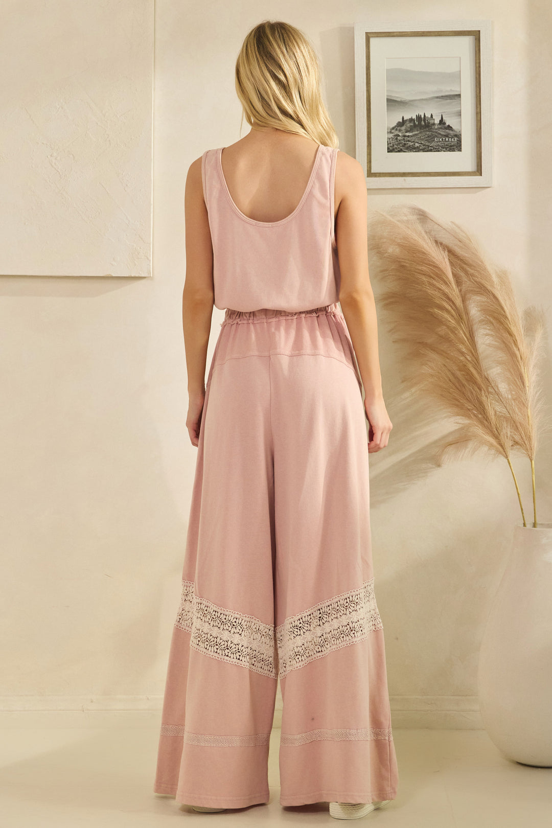 WASHED LACE DETAIL WITH WAIST STRING JUMPSUIT