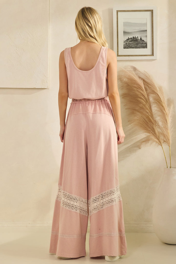 WASHED LACE DETAIL WITH WAIST STRING JUMPSUIT