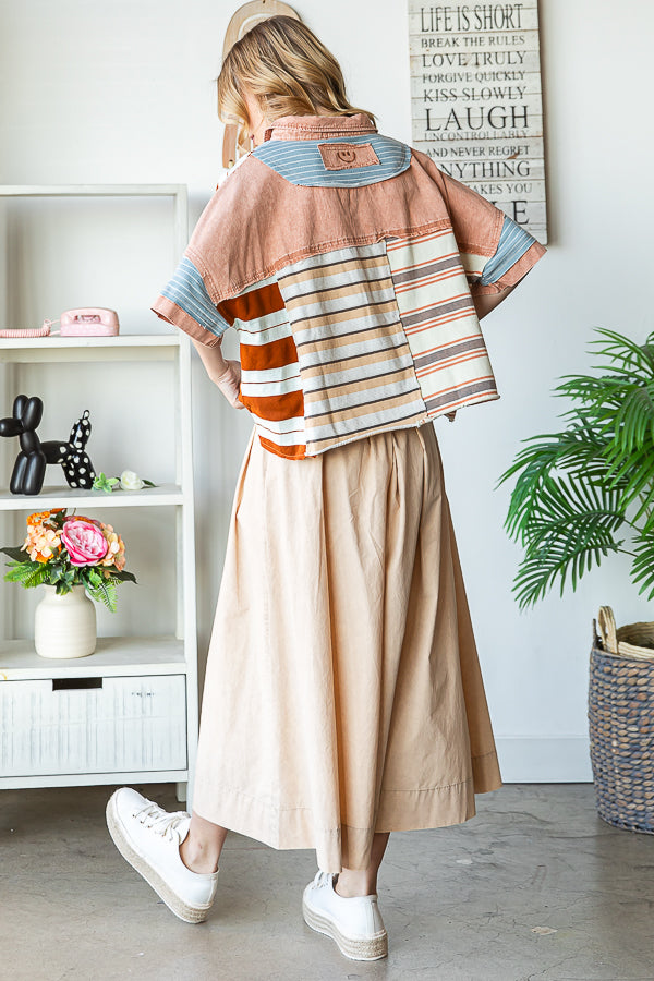 MULTI STRIPE MIXED COLLAR NECK SHIRT