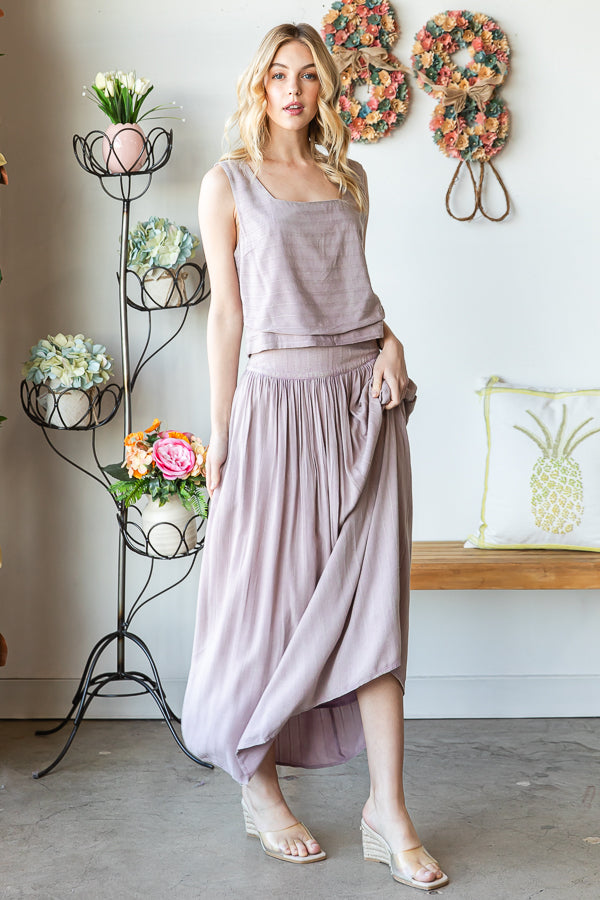 WASHED SQUARE NECK CROP TANK AND SKIRT SET