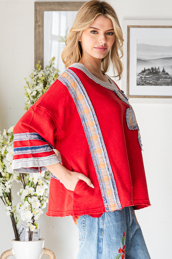 WASHED FLOWER PATCHWORK KNIT TOP