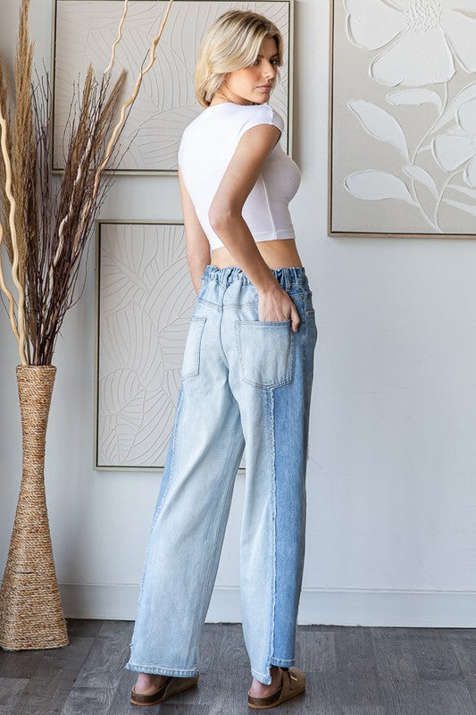 FRAYED TRIM HIGH WAIST VINTAGE DENIM JEANS