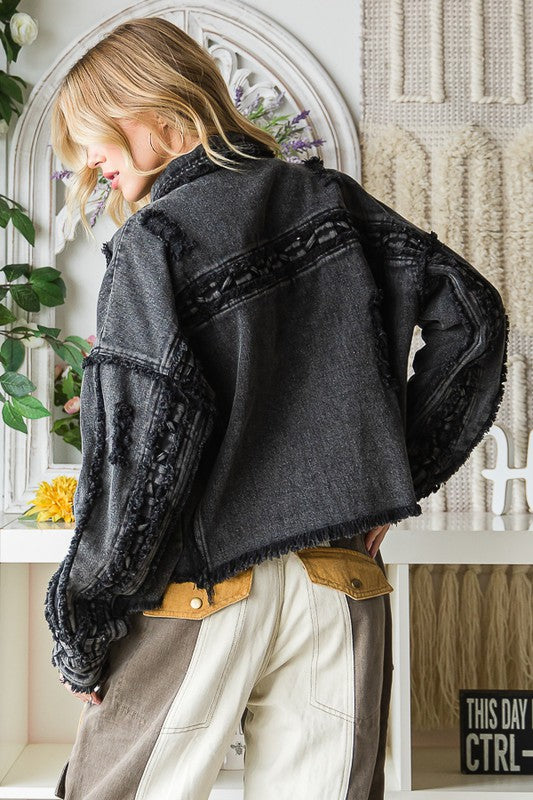 MINERAL WASHED DISTRESSED DENIM JACKET