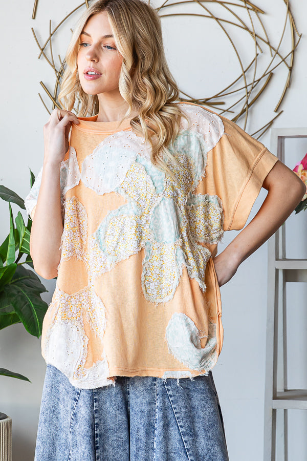 FLORAL PATCHWORK OVERSIZED TEE
