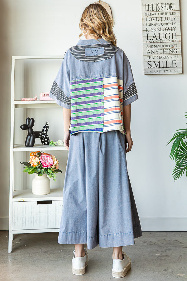 MULTI STRIPE MIXED COLLAR NECK SHIRT