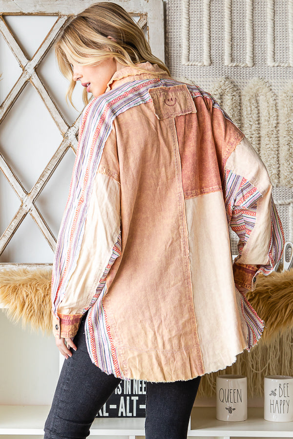 WASHED COLOBLOCK DETAIL FRONT POCKET SHIRT