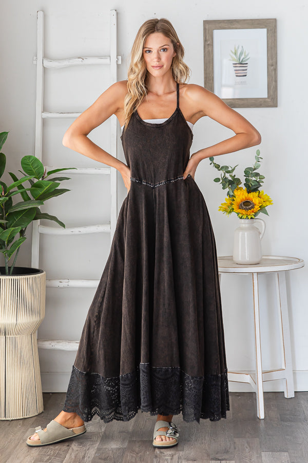 WASHED KEYHOLE BACK DETAILED WIDE LEG ROMPER