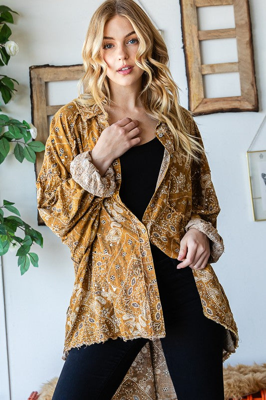 SCARF PRINTED BUTTON FRONT SHIRT