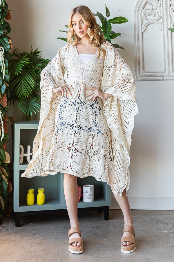 V NECK CROCHET KAFTAN