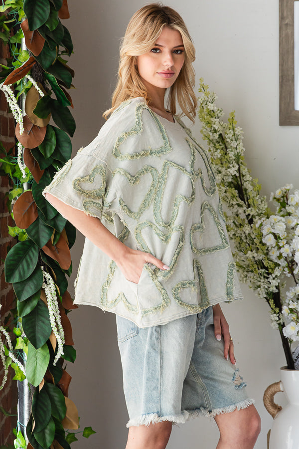 ALL OVER HEART PATCHWORK RELAXED CASUAL TOP