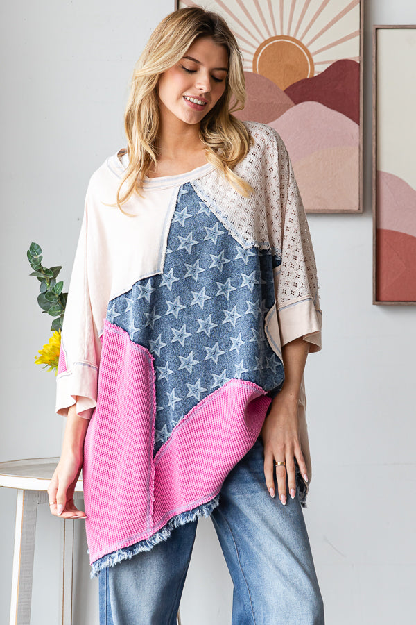 WASHED STAR PATCHWORK OVERSIZED TOP