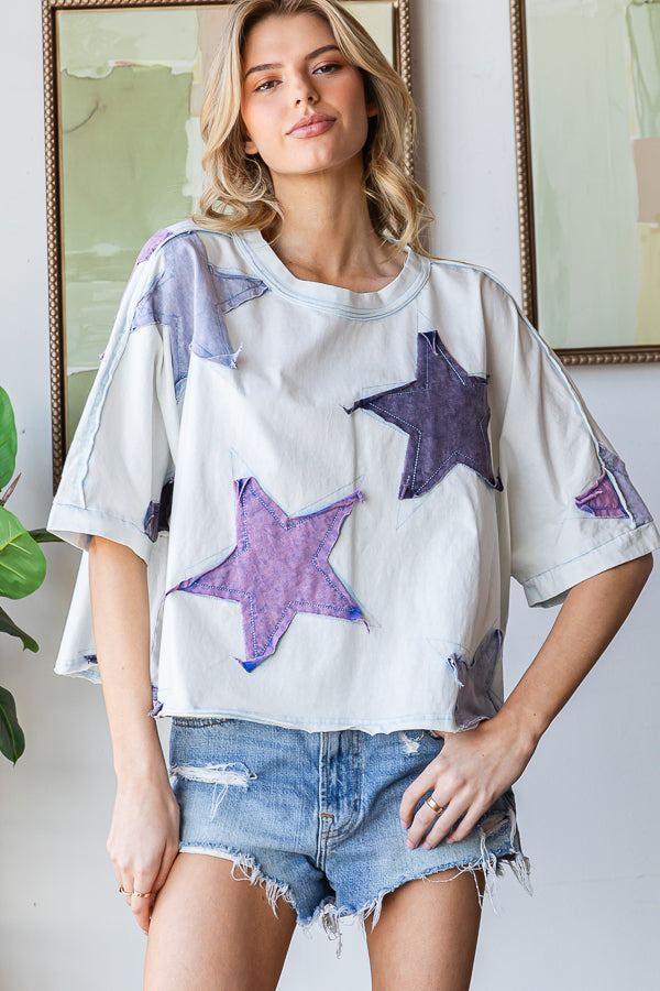 WASHED STAR PATCHWORK OVERSIZED TEE