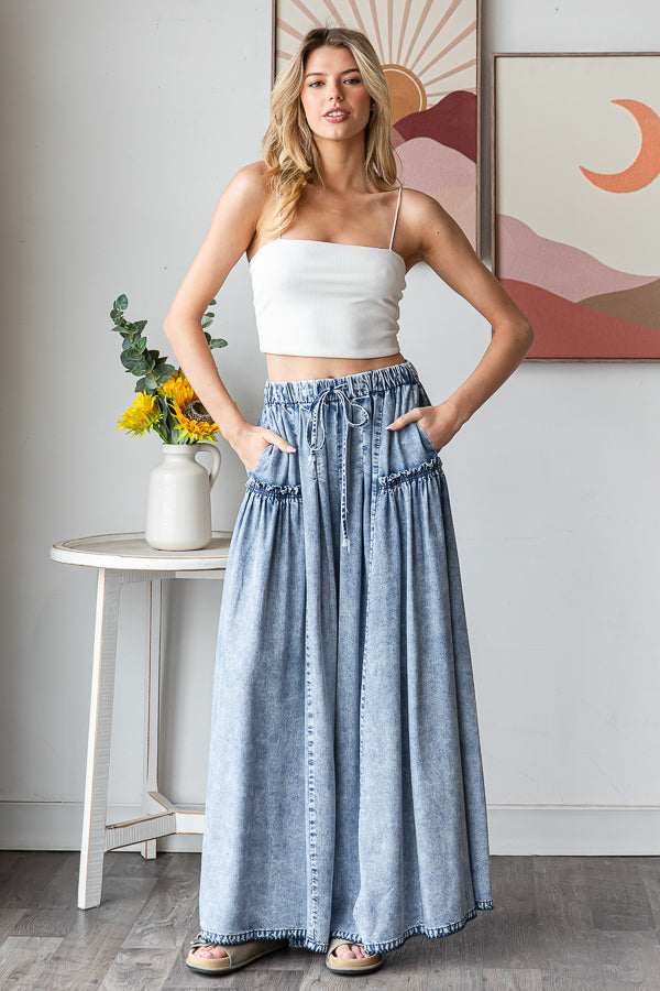 WASHED TENCEL WIDE LEG PANTS