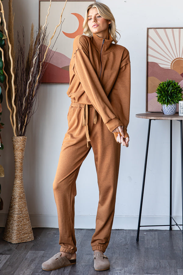 ZIP FRONT NECK CONTRAST BACK POCKET JUMPSUIT