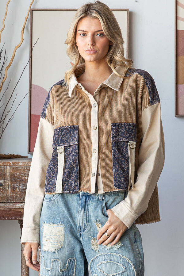 COLORBLOCK BIG POCKETS CORDUROY JACKET