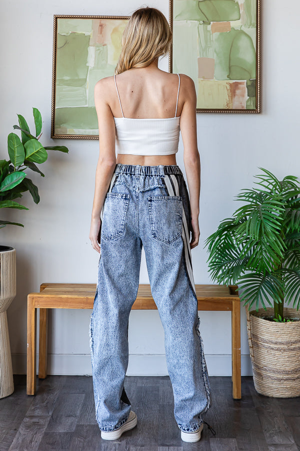TWO TONE WASHED CONTRAST OVERSIZED DENIM JEANS