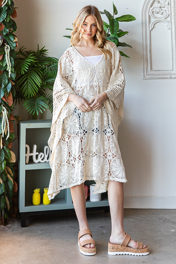 V NECK CROCHET KAFTAN