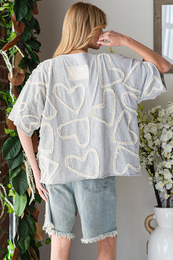 ALL OVER HEART PATCHWORK RELAXED CASUAL TOP