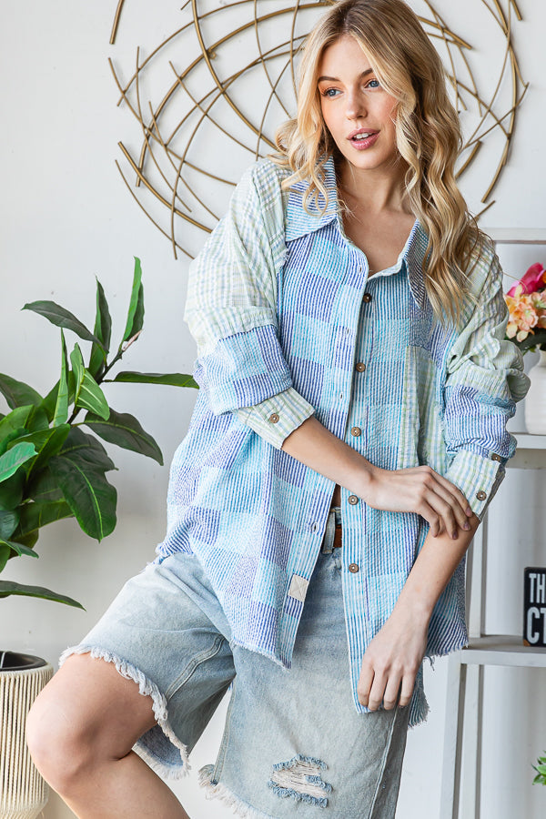 WASHED SEERSUCKER LONG SLEEVE SHIRT