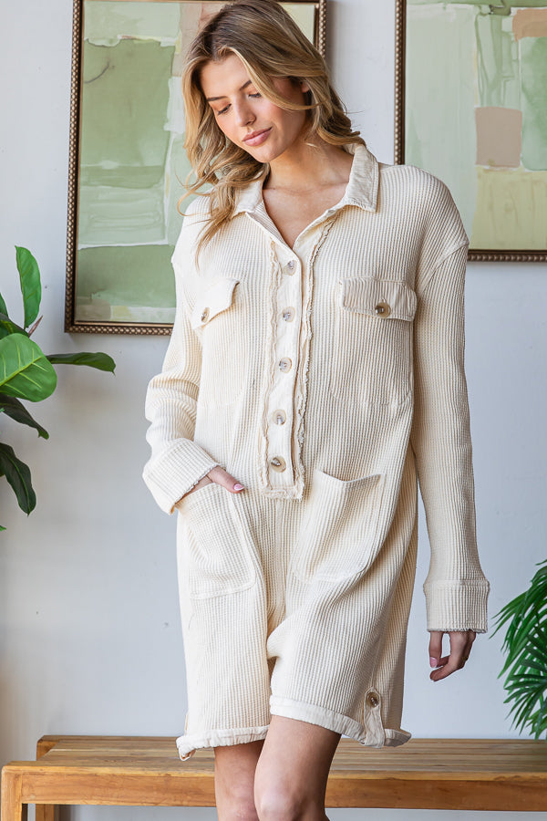 WASHED FRONT POCKETS OVERSIZED THERMAL ROMPER