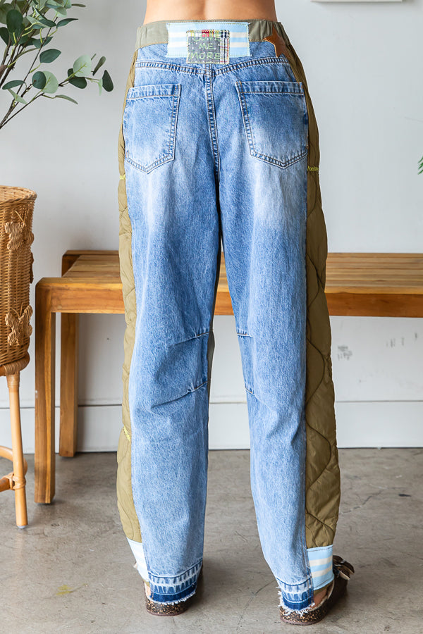 WASHED COLORBLOCK CONTRAST DENIM JEANS