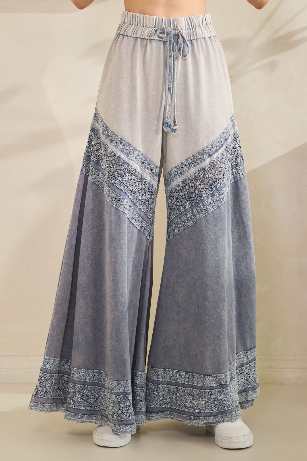 WASHED FABRIC MIX WIDE LEG PANTS