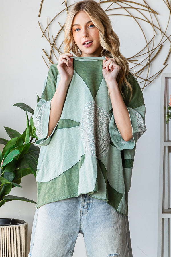 WASHED DAISY PATCHWORK OVERSIZED TOP
