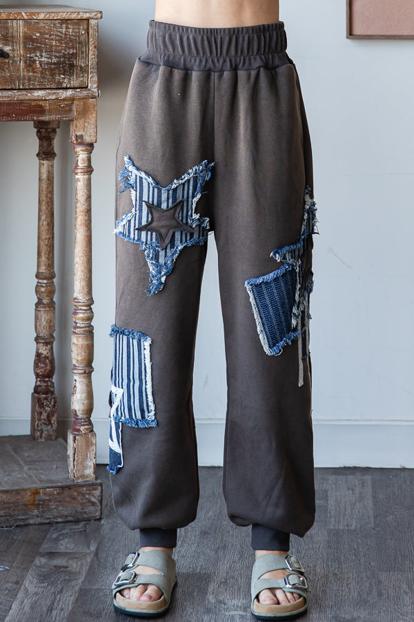 WASHED STAR PATCHWORK LOOSE JOGGER PANTS